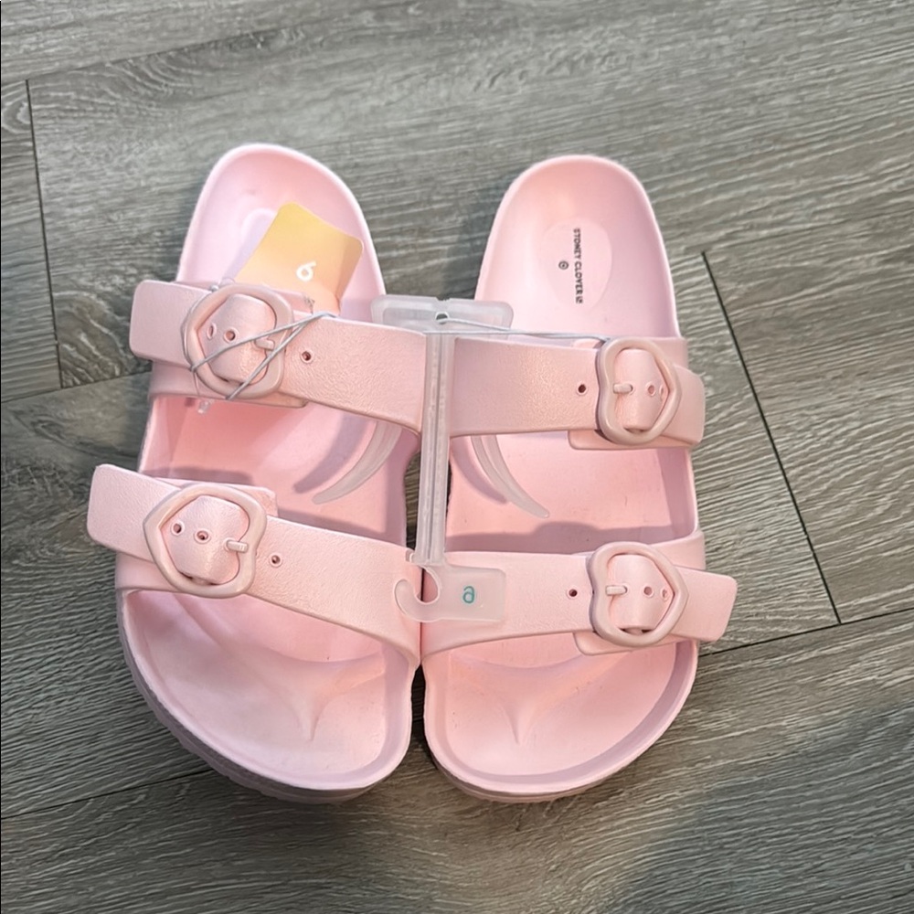 Stoney Clover Lane Pink Sandals with Floral Embellishments